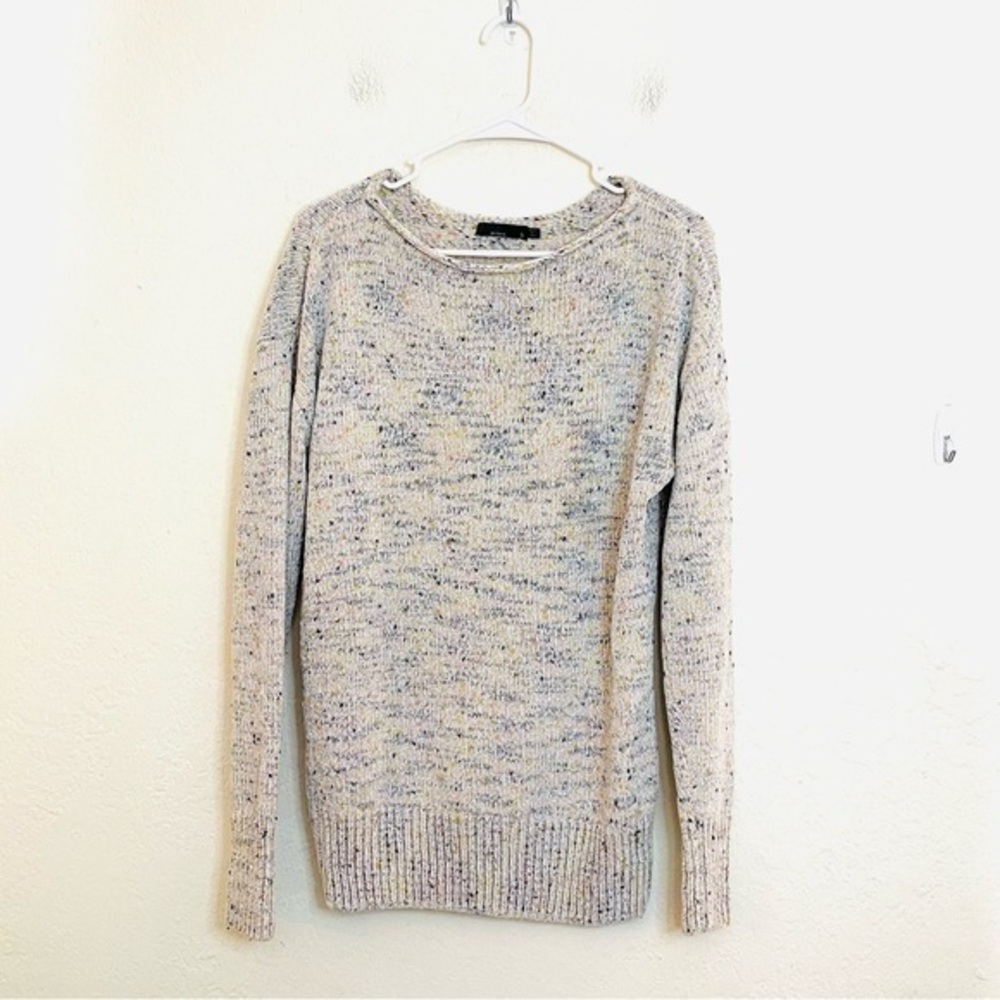Prana Crewneck Speckled Knit Multi Color Sweater Small Cream/Yellow
